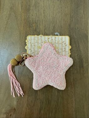 India Handmade Light Pink Beaded Star Coin Purse